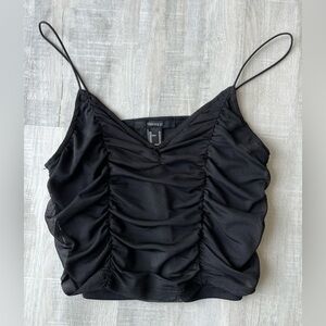 FOREVER 21 Black Ruched Sheer/Lined Spaghetti Strap Top Size Medium